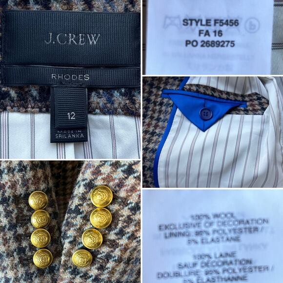 J.Crew Rhodes Blazer Jacket Wool Tweed Houndstooth Elbow Patches Brown Size 12 - Picture 4 of 10